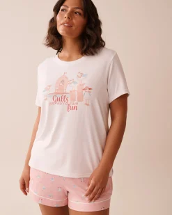 la Vie en Rose The Peachy Dream Collection|Tops>Seagull Print Super Soft T-shirt White