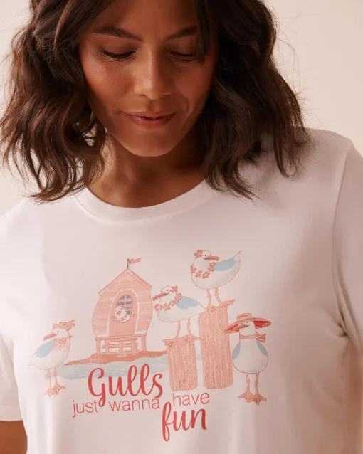 la Vie en Rose The Peachy Dream Collection|Tops>Seagull Print Super Soft T-shirt White