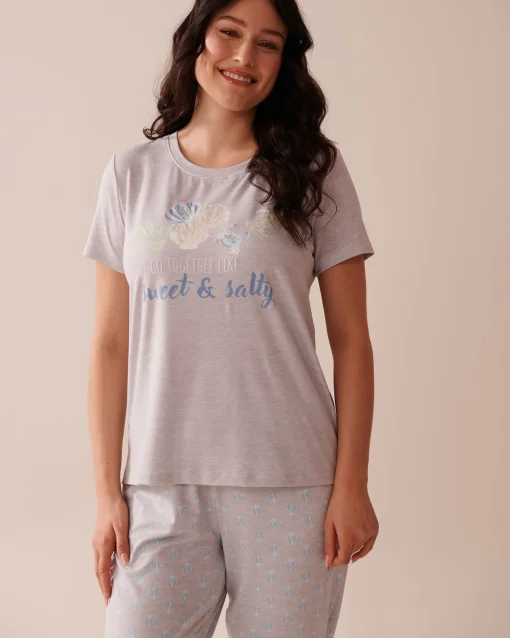 la Vie en Rose The Peachy Dream Collection|Tops>Seashell Print Super Soft T-shirt Grey