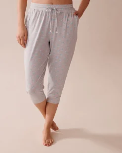 la Vie en Rose The Peachy Dream Collection|Bottoms>Seashell Print Super Soft Pajama Capris Grey/Seashell