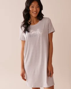 la Vie en Rose The Peachy Dream Collection|Nightshirts>Seashell Print Super Soft Sleepshirt Grey