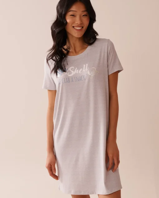 la Vie en Rose The Peachy Dream Collection|Nightshirts>Seashell Print Super Soft Sleepshirt Grey