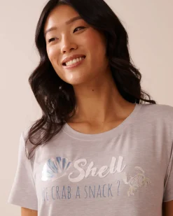 la Vie en Rose The Peachy Dream Collection|Nightshirts></noscript>Seashell Print Super Soft Sleepshirt Grey