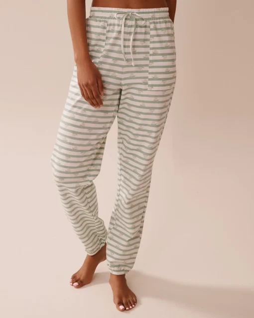 la Vie en Rose Cotton Pajamas|Bottoms>Snail Print Cotton Jogger Pajama Pants Frosty Green/Snails