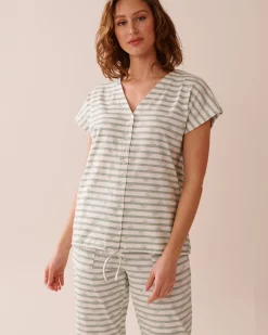 la Vie en Rose Cotton Pajamas|Tops>Snail Print Cotton T-shirt Frosty Green/Snails