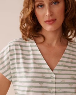 la Vie en Rose Cotton Pajamas|Tops></noscript>Snail Print Cotton T-shirt Frosty Green/Snails