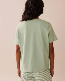 la Vie en Rose Cotton Pajamas|Tops>Snail Print Crew Neck Cotton T-shirt Frosty Green