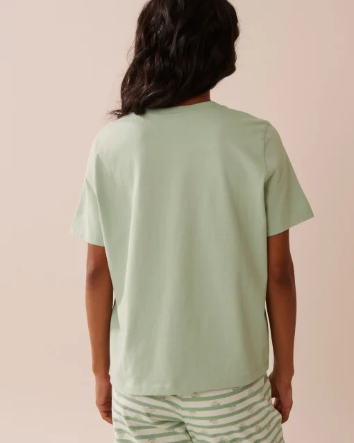 la Vie en Rose Cotton Pajamas|Tops>Snail Print Crew Neck Cotton T-shirt Frosty Green