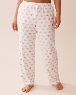 la Vie en Rose The Peachy Dream Collection|Bottoms></noscript>Snail Print Lace Trim Super Soft Pajama Pants White/Snail