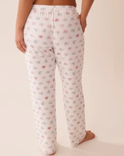 la Vie en Rose The Peachy Dream Collection|Bottoms></noscript>Snail Print Lace Trim Super Soft Pajama Pants White/Snail