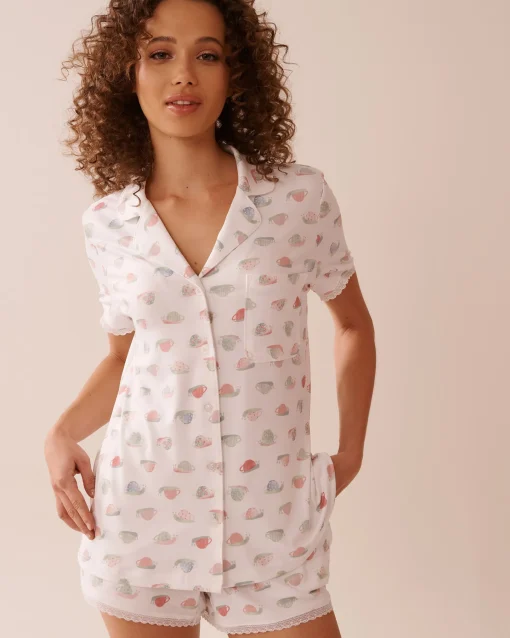 la Vie en Rose The Peachy Dream Collection|Tops>Snail Print Super Soft Button-down Shirt White/Snail