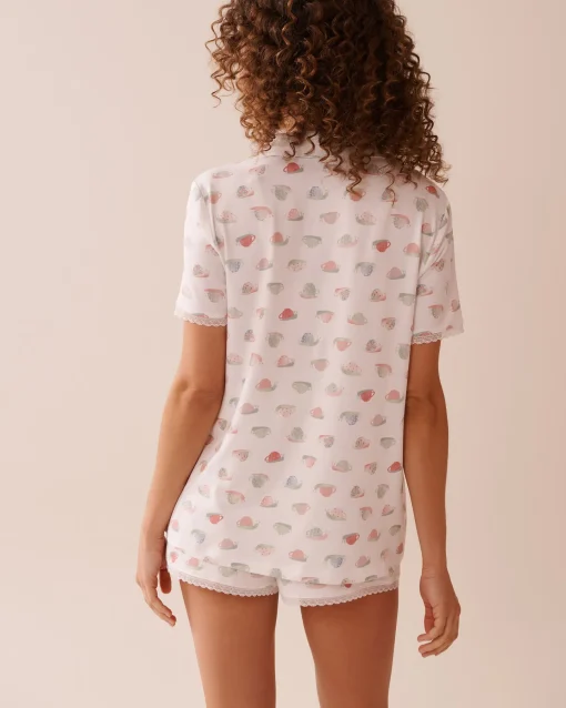 la Vie en Rose The Peachy Dream Collection|Tops>Snail Print Super Soft Button-down Shirt White/Snail