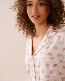 la Vie en Rose The Peachy Dream Collection|Tops></noscript>Snail Print Super Soft Button-down Shirt White/Snail