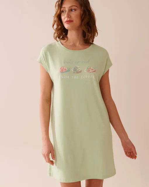 la Vie en Rose The Peachy Dream Collection|Nightshirts>Snail Print Super Soft Sleepshirt Meadow Green