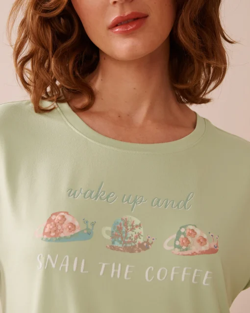 la Vie en Rose The Peachy Dream Collection|Nightshirts>Snail Print Super Soft Sleepshirt Meadow Green