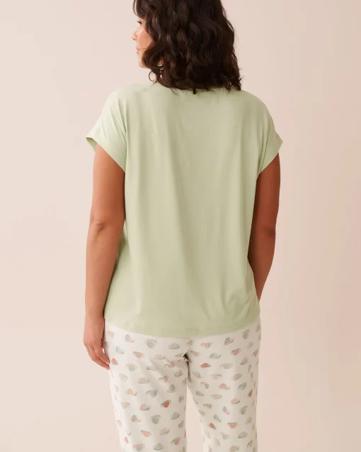 la Vie en Rose The Peachy Dream Collection|Tops>Snail Print Super Soft T-shirt Meadow Green