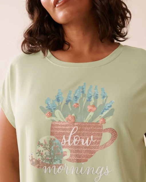 la Vie en Rose The Peachy Dream Collection|Tops>Snail Print Super Soft T-shirt Meadow Green