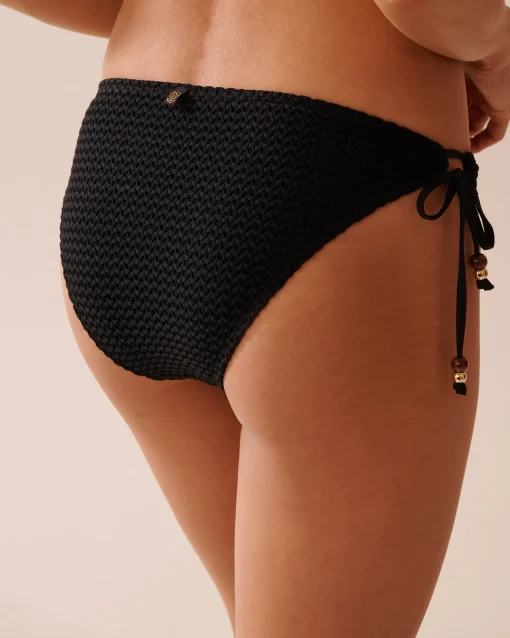 la Vie en Rose Always So Chic|Texture Play>SOLID Crochet Side Tie Brazilian Bikini Bottom Black