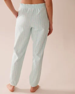 la Vie en Rose Cotton Pajamas|Bottoms>Stripe Print Cotton Jogger Pajama Pants Aqua Blue Stripe