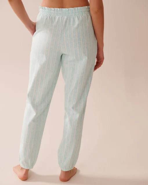 la Vie en Rose Cotton Pajamas|Bottoms>Stripe Print Cotton Jogger Pajama Pants Aqua Blue Stripe