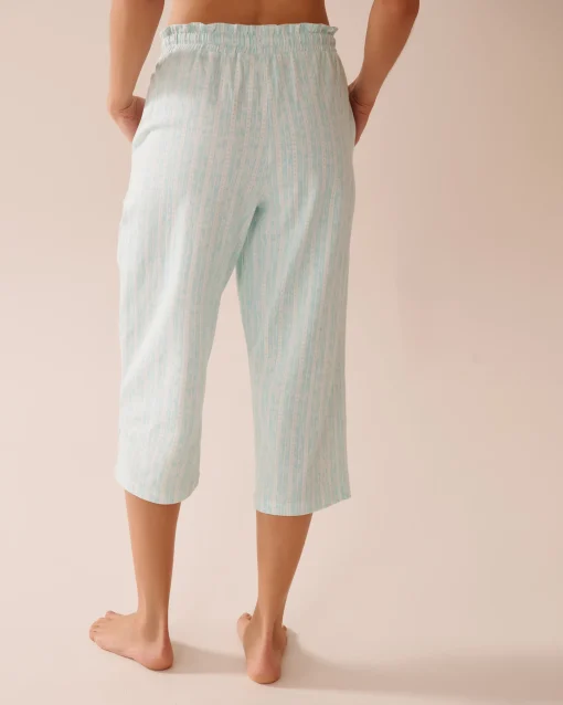 la Vie en Rose Cotton Pajamas|Bottoms>Stripe Print Cotton Pajama Capris Aqua Blue Stripe