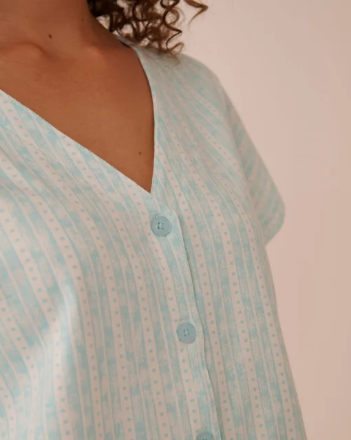 la Vie en Rose Cotton Pajamas|Tops>Stripe Print Cotton T-shirt Aqua Blue Stripe