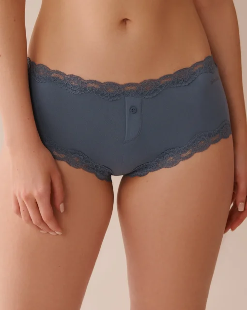 la Vie en Rose The Peachy Dream Collection|Boyshort>Super Soft Lace Trim Boyleg Panty Mirage Blue