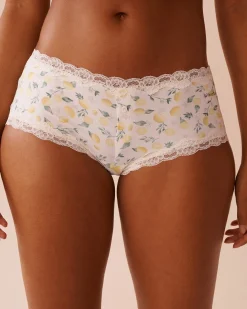 la Vie en Rose The Peachy Dream Collection|Boyshort>Super Soft Lace Trim Boyleg Panty White/Lemons