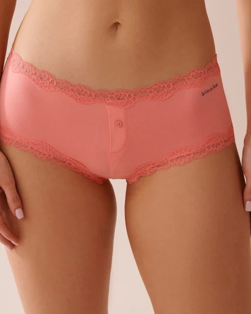 la Vie en Rose The Peachy Dream Collection|Boyshort>Super Soft Lace Trim Boyleg Panty Tulip Pink