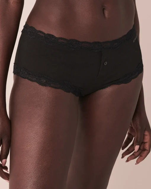 la Vie en Rose The Peachy Dream Collection|Boyshort>Super Soft Lace Trim Boyleg Panty Black