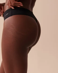 la Vie en Rose The Peachy Dream Collection|Thong>Super Soft Lace Trim Thong Panty Black