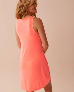 la Vie en Rose Beachwear>Twisted Slub Dress Coral Crush