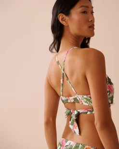 la Vie en Rose Tops></noscript>WATER LILY Crossed Push-up Bikini Top Tropical Water Lily
