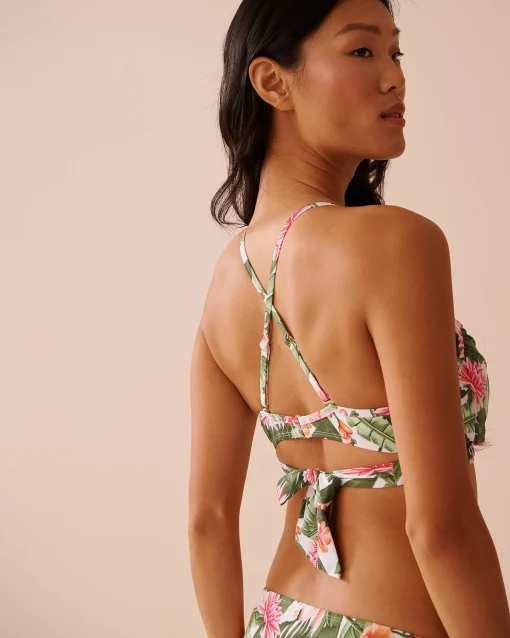 la Vie en Rose Tops>WATER LILY Crossed Push-up Bikini Top Tropical Water Lily