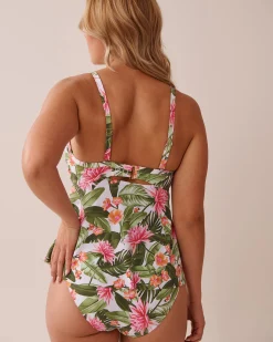 la Vie en Rose Supportive Swimwear|Tankinis>WATER LILY D Cup Cross-over Tankini Top Tropical Water Lily