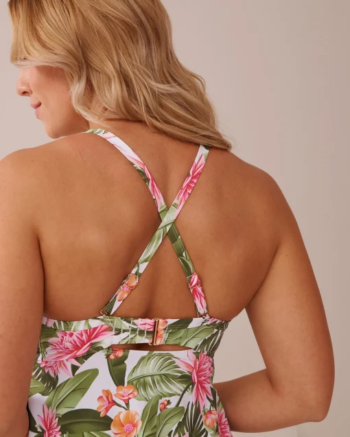 la Vie en Rose Supportive Swimwear|Tankinis>WATER LILY D Cup Cross-over Tankini Top Tropical Water Lily