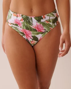 la Vie en Rose Bottoms>WATER LILY Mid Waist Bikini Bottom Tropical Water Lily