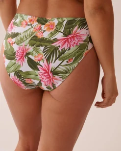 la Vie en Rose Bottoms>WATER LILY Mid Waist Bikini Bottom Tropical Water Lily