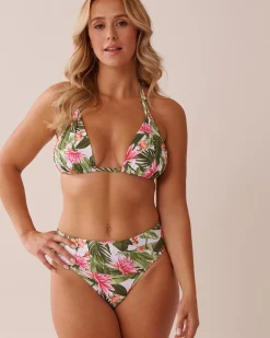 la Vie en Rose Tops>WATER LILY Triangle Bikini Top Tropical Water Lily