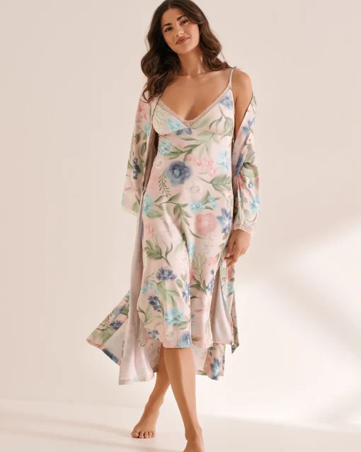 la Vie en Rose The Peachy Dream Collection|Nightshirts>Watercolor Flower Print Super Soft Nightie Watercolour Flowers
