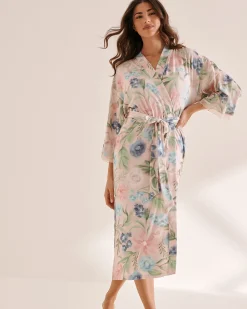 la Vie en Rose The Peachy Dream Collection>Watercolor Flower Print Super Soft Kimono Watercolour Flowers