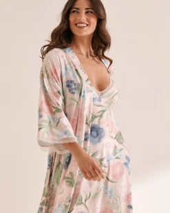 la Vie en Rose The Peachy Dream Collection>Watercolor Flower Print Super Soft Kimono Watercolour Flowers