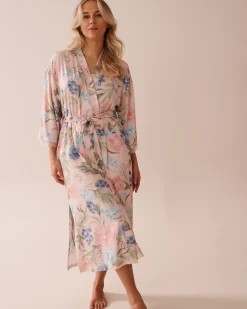 la Vie en Rose The Peachy Dream Collection></noscript>Watercolor Flower Print Super Soft Kimono Watercolour Flowers