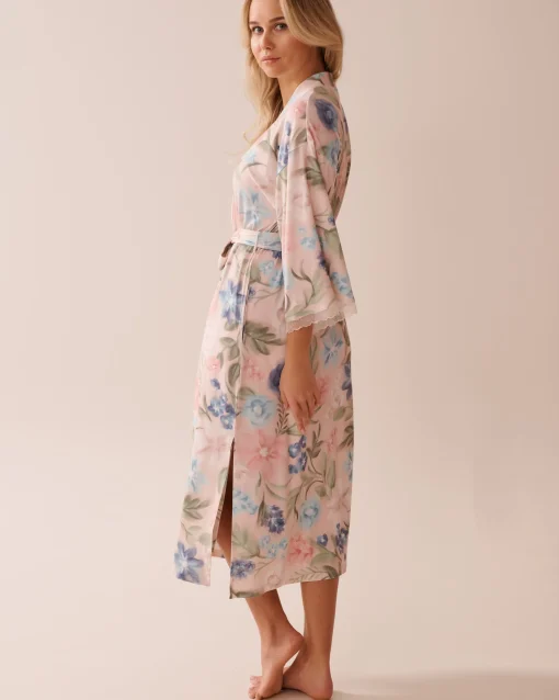 la Vie en Rose The Peachy Dream Collection>Watercolor Flower Print Super Soft Kimono Watercolour Flowers