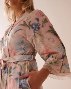 la Vie en Rose The Peachy Dream Collection></noscript>Watercolor Flower Print Super Soft Kimono Watercolour Flowers