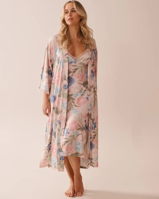 la Vie en Rose The Peachy Dream Collection>Watercolor Flower Print Super Soft Kimono Watercolour Flowers