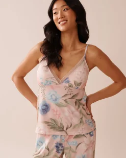 la Vie en Rose The Peachy Dream Collection|Tops>Watercolor Flower Print Super Soft Cami Watercolour Flowers