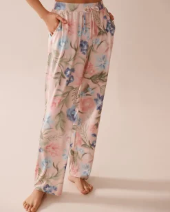 la Vie en Rose The Peachy Dream Collection|Bottoms>Watercolor Flower Print Super Soft Pajama Pants Watercolour Flowers