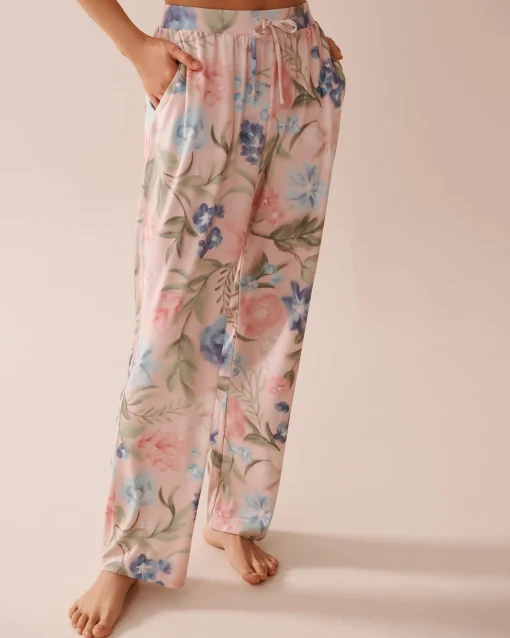 la Vie en Rose The Peachy Dream Collection|Bottoms>Watercolor Flower Print Super Soft Pajama Pants Watercolour Flowers
