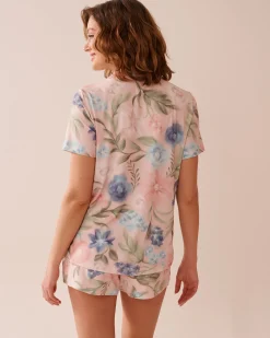 la Vie en Rose The Peachy Dream Collection|Tops>Watercolor Flower Print Super Soft Button-down Shirt Watercolour Flowers